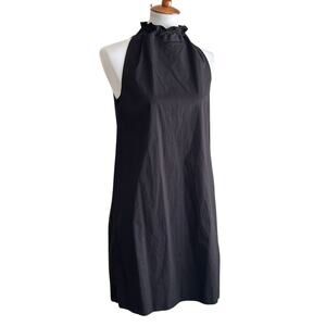 COS Black Ruffle Neck Cotton Mini Dress – Sleeveless A-Line Minimalist Style